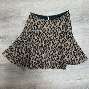 Free People Cheetah Chenille Fit & Flare Mini Skirt Lined Brown Black Size 0